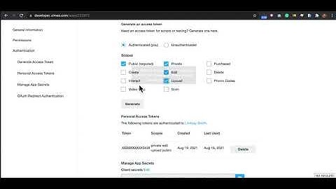 How to create the Vimeo token