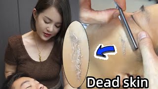 💈ASMR | Remove dead skin from gangster's face、back and head🪒Classic old-fashioned oriental wet shave