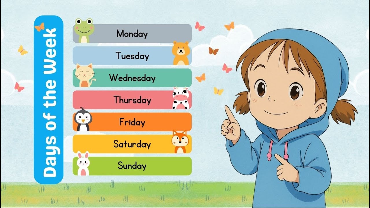 Days of the week | Sunday, Monday | Days Name in English  | Weekday name 
