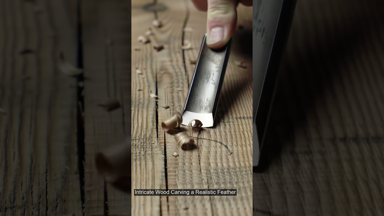 Intricate Wood Carving a Realistic Feather
