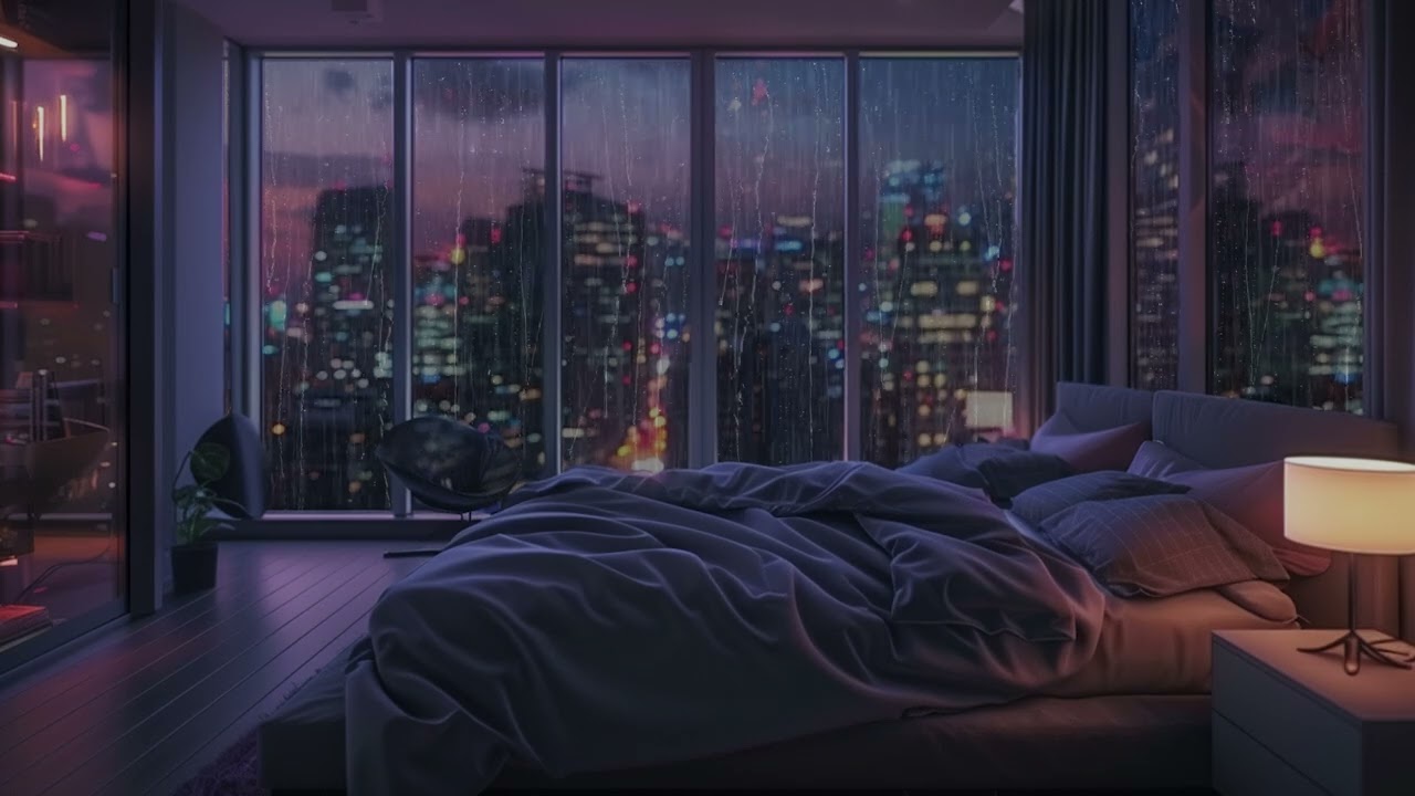 Serene High-Rise Living Room at Night