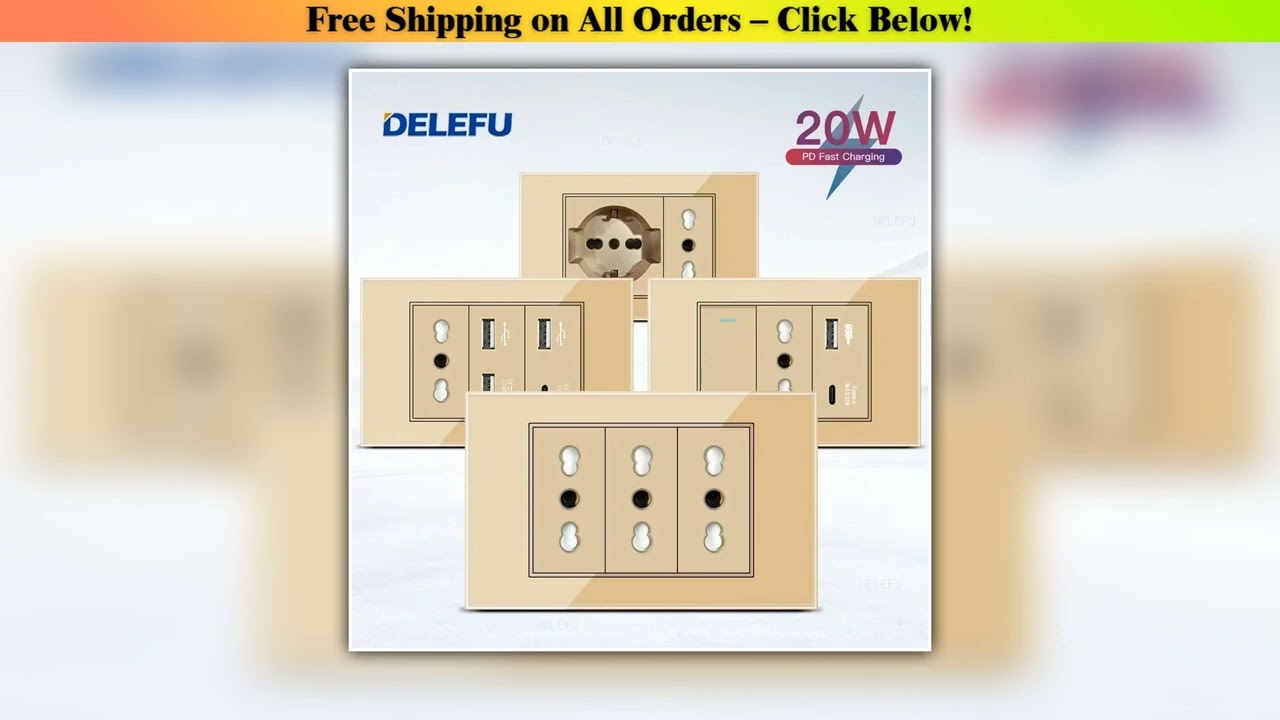 DELEFU Gold Tempered Glass Italy USB TypeC Fast Charging Wall Socket Schuko Tuya Wifi Smart Switch