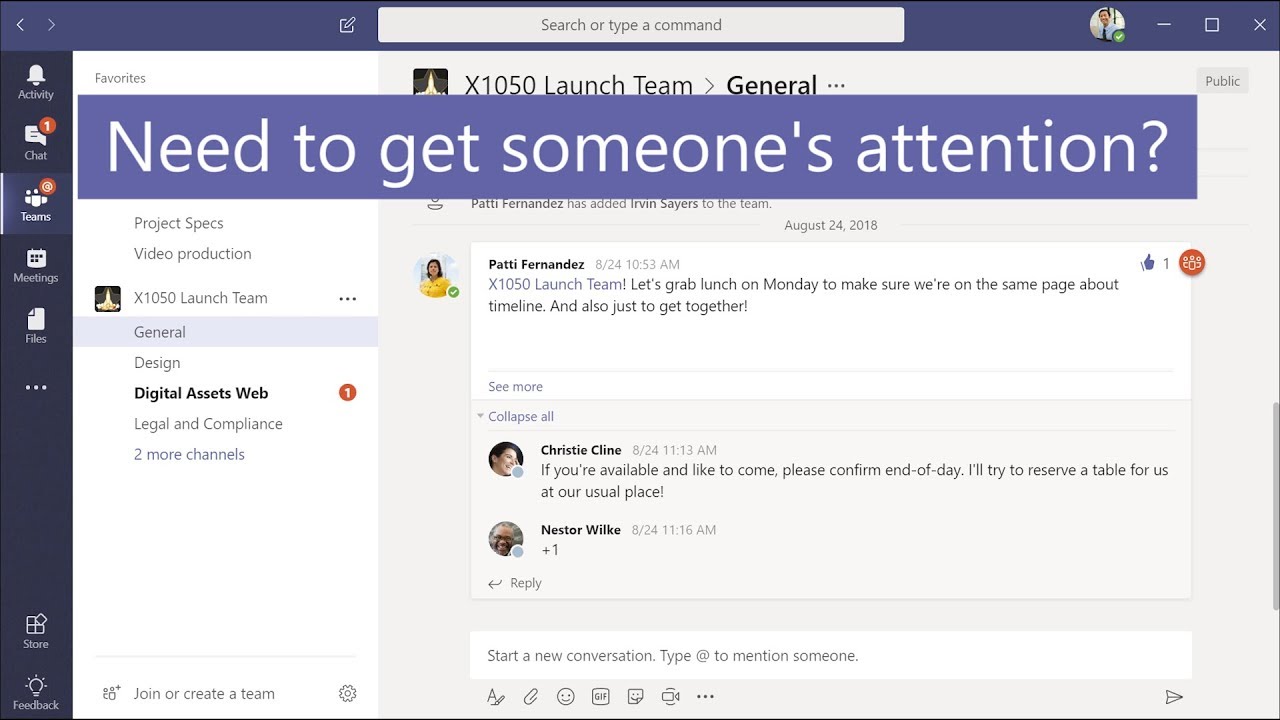 Get attention with @mentions in Microsoft Teams