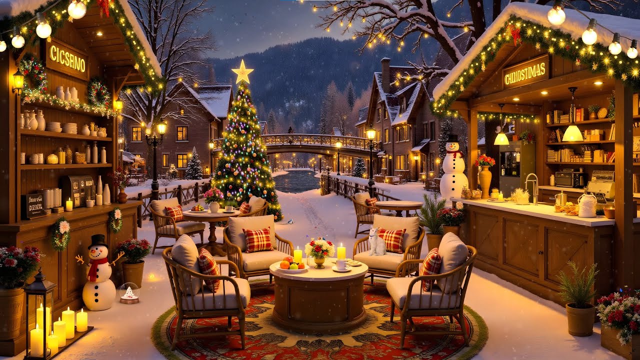 Peaceful Winter Coffee Shop Ambience ❄️ Relaxing Jazz Music & Snowfall for Work, Study & Sleep