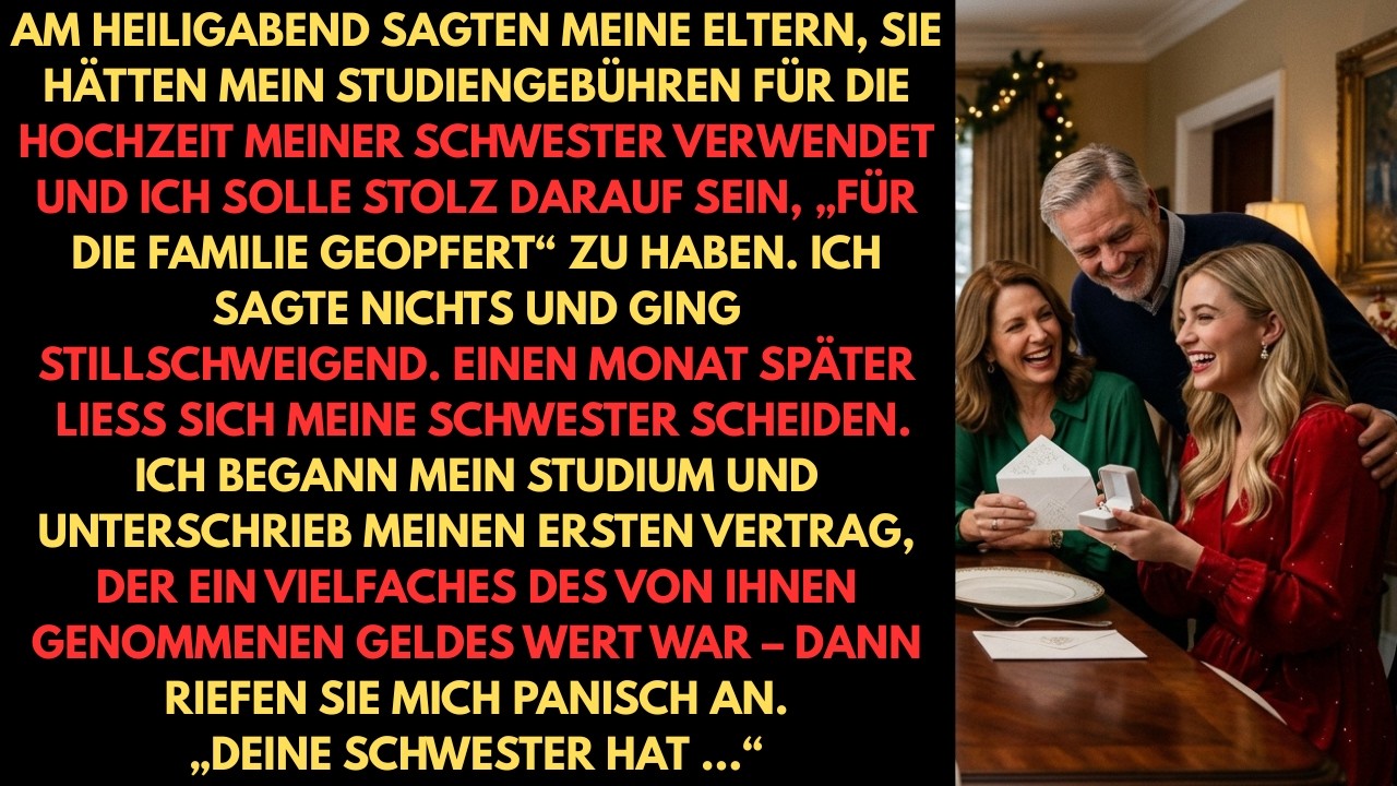 De ochtend dat ik hoorde dat mijn studiefonds van achtendertigduizend dollar naar mijn zus ging voor haar kerstbruiloft, zat ik aan de ontbijttafel met verre kerstmuziek op de achtergrond. Mijn...
