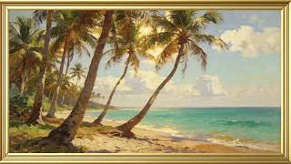 Tropical Paradise in Oil Paint | Peaceful Beach & Palm Trees |Nature Vintage Art Screensaver screenshot 1