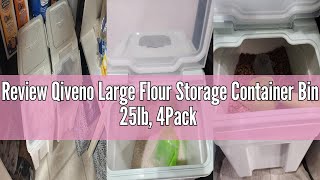Review Qiveno Large Flour Storage Container Bin 25lb, 4Pack Airtight Rice Storage Containers with Wh