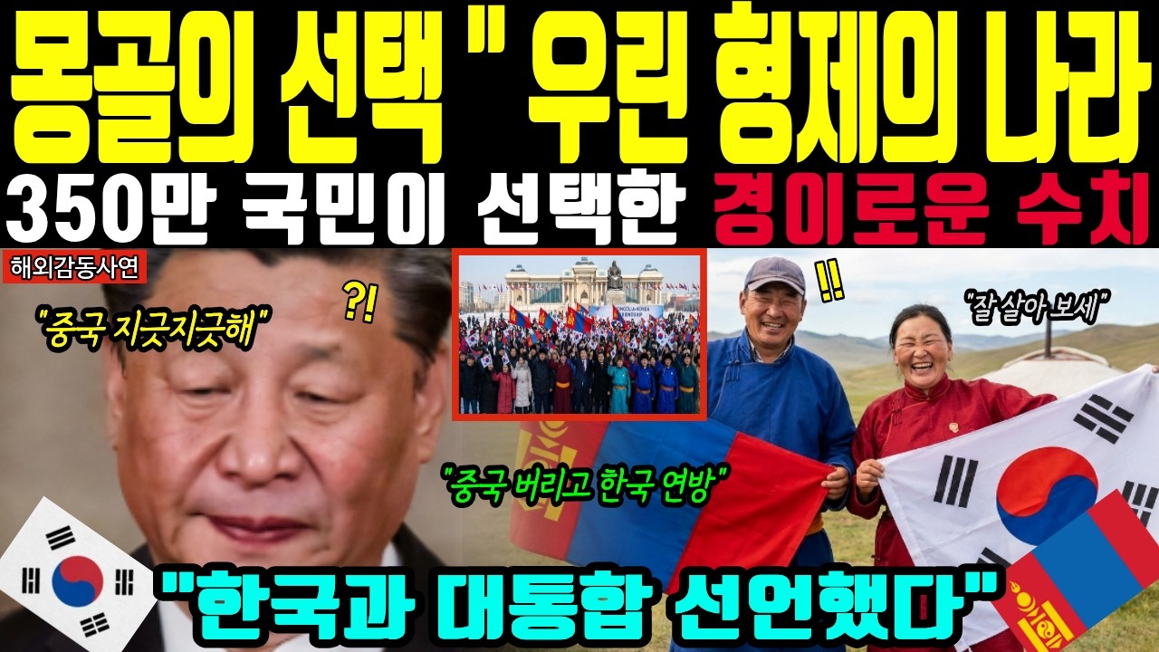 [해외감동사연] 중국 3% 개망신 사태! 350만 몽골 국민이 한국 선택한 이유! 75% 압도적 찬성에 중국 싹 다 굴복