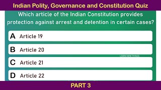 Indian Polity, Governance and Constitution Quiz | Part 3 | India GK Quiz For Republic Day 2021
