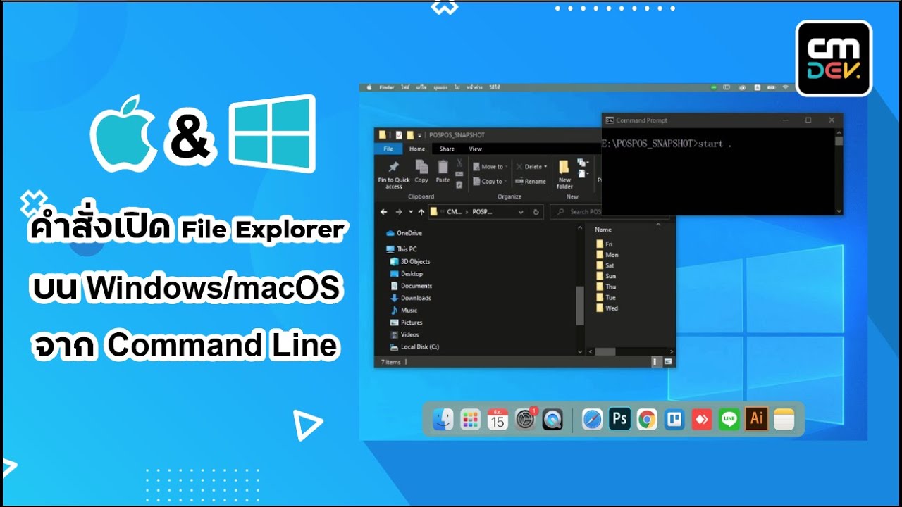 คำสั่งเปิด File Explorer บน Windows/macOS จาก Command Line