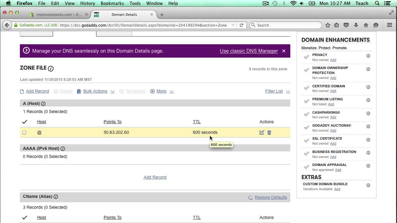 How To Add A Record And CNAME DNS Entries In GoDaddy Domain To Work 
