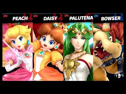 Peach and Daisy and Palutena VS Bowser LV 9 CPU Battle Super Smash Bros ...