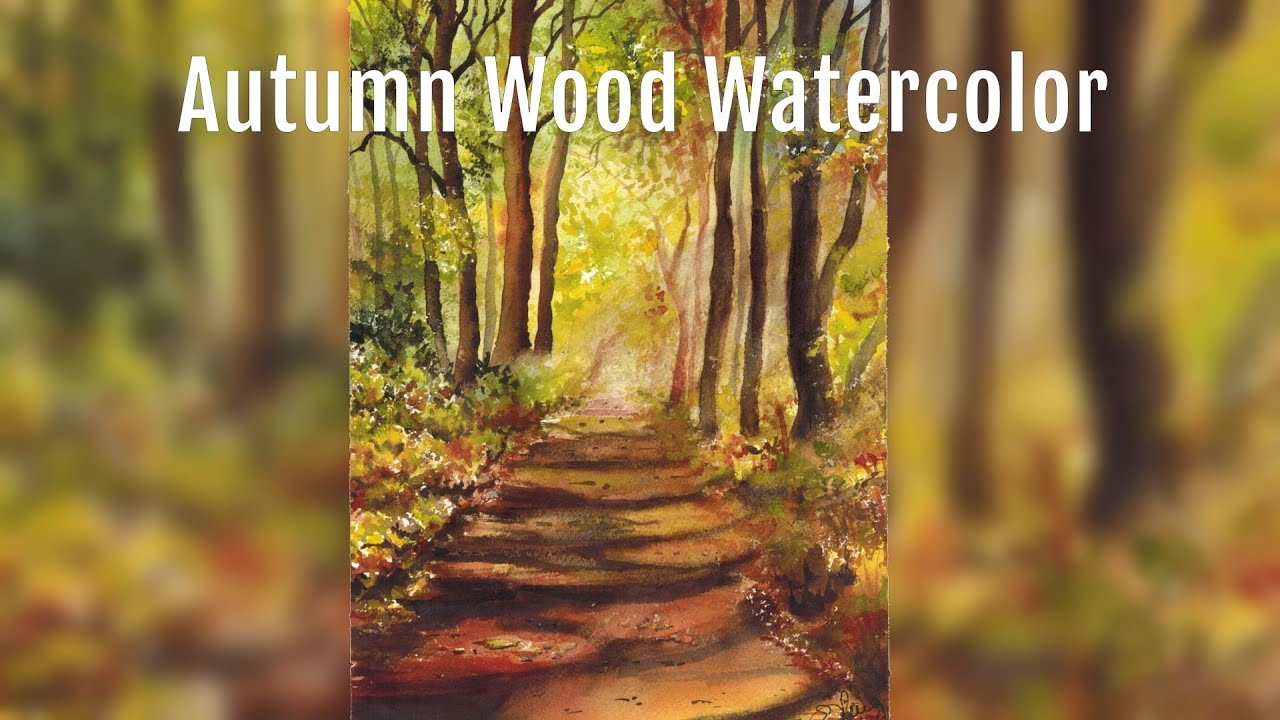 watercolor tutorial beautiful autumn wood landscape - acquerello tutorial paesaggio bosco autunnale