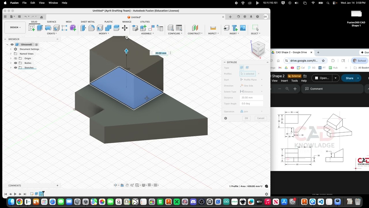 Fusion 360 CAD Shape 2 (Simple CAD Tutorial)