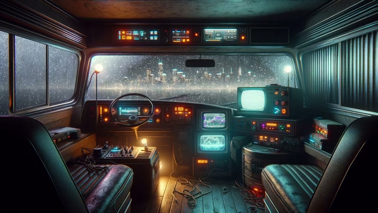 80s Music on Car Radio in Rain | Inside Rainy Car Sounds - Synthwave & Cyberpunk Ambiance