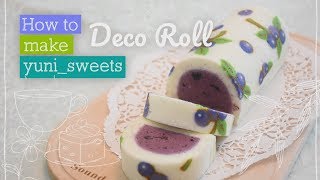 How to make blueberry design Roll cake! | yunisweets Deco Roll