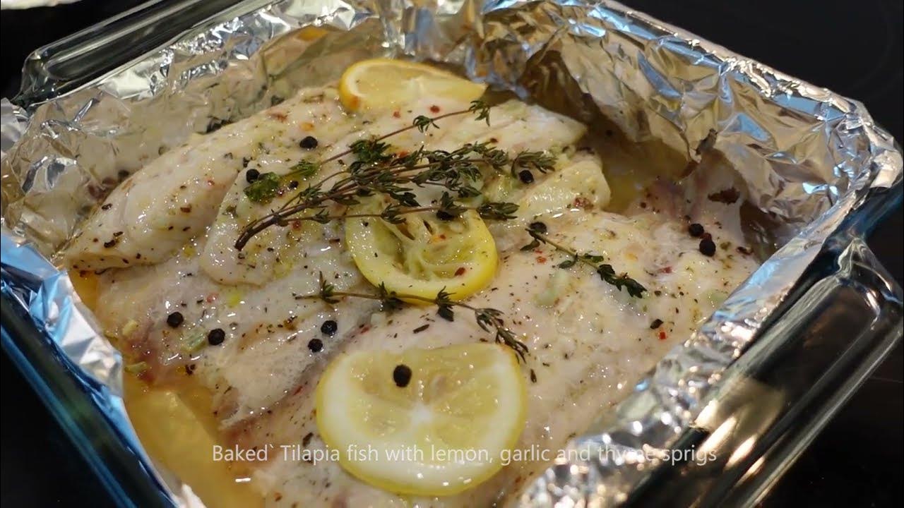 Baked Tilapia fish with lemon, garlic and thyme sprigs quick meal for dinner YouTube