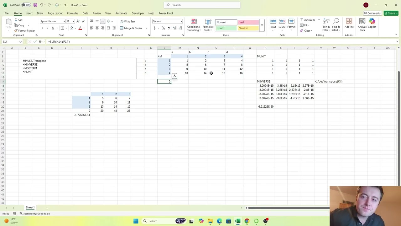 Matrix Functions in Excel