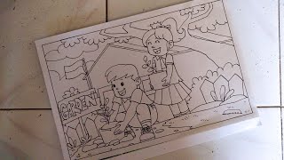 Cara Menggambar Pemandangan Tema Berkebun Menggunakan Pensil dan Drawing Pen