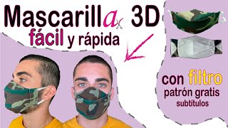 Mascarilla 3D, con filtro. MUY FÁCIL. (con subtítulos). Patrón gratis.