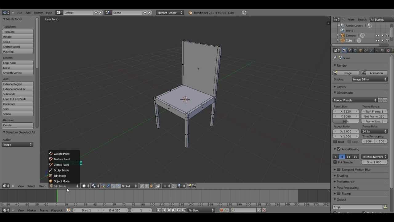 Blender basic chair Tutorial for beginners - YouTube