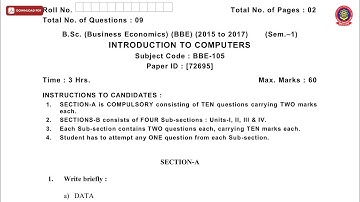 BSC BUSINESS ECONOMICS BBE 1ST SEM INTRODUCTION TO COMPUTERS DEC 2018 | PTU