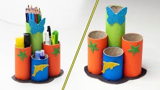 How To Recycle Empty Tissue Roll – Paper Crafts For School || Tissue Roll Pen Holder