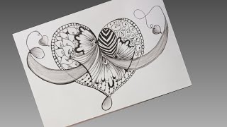 Zentangle Heart// Tangle Heart is flying // Pattern Art