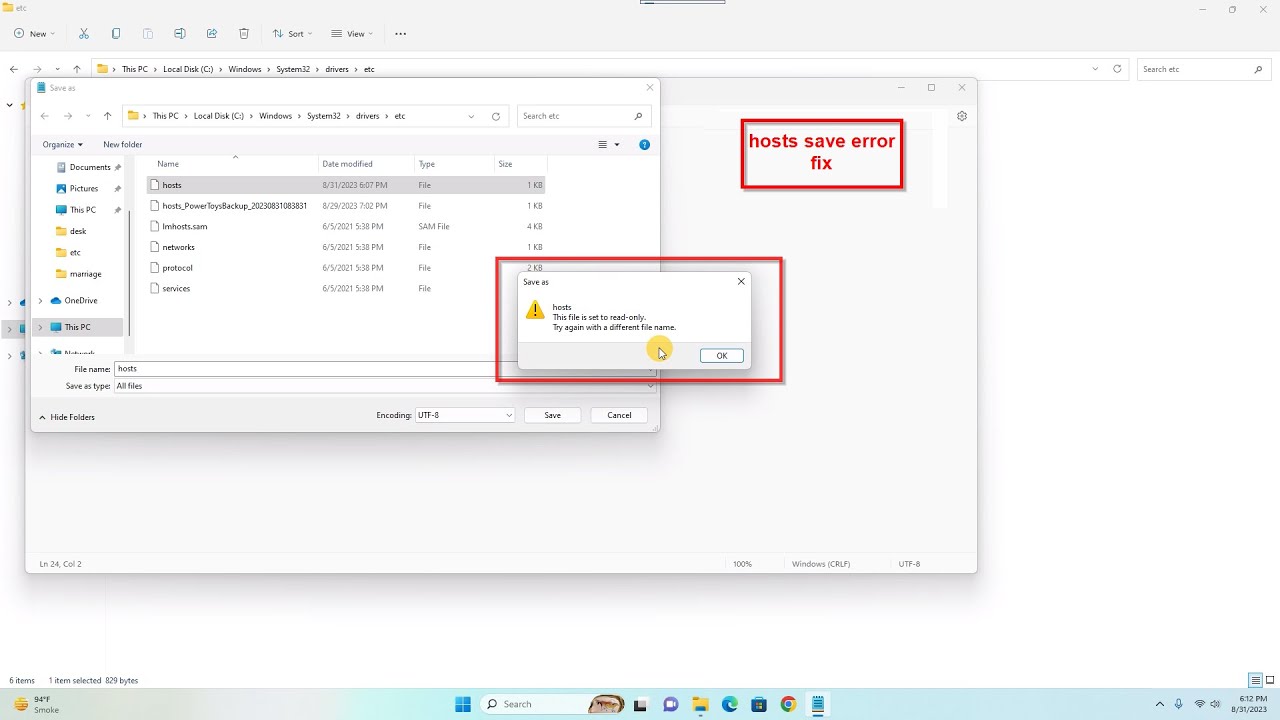 How to change host? Fix hosts save error - YouTube