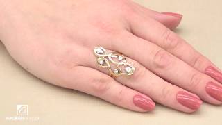 Anel Floral Vazado Com 6 Diamantes, Em Ouro Amarelo 18 Kilates