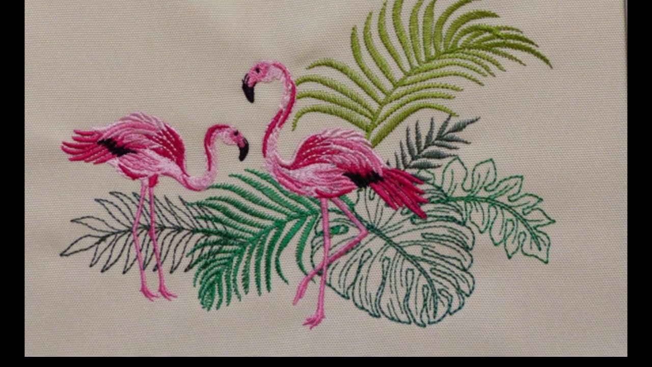 Embroidery machine working. Flamingos - YouTube