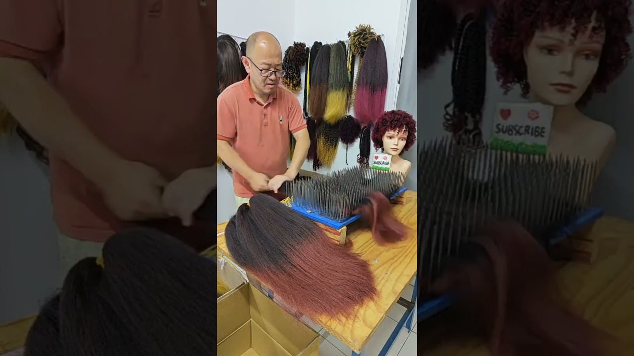 synthetic wig making, pre-processing: color mixing. Wig making skills. Handmade.  
