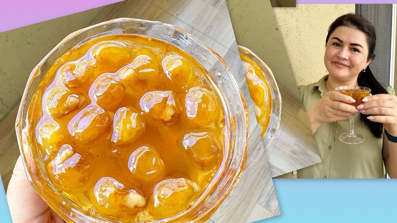 Ağ gilas mürəbbəsi ,qozla .Cevizli beyaz kiraz reçeli .Варенье из белого черешни с орехами #mürəbbə