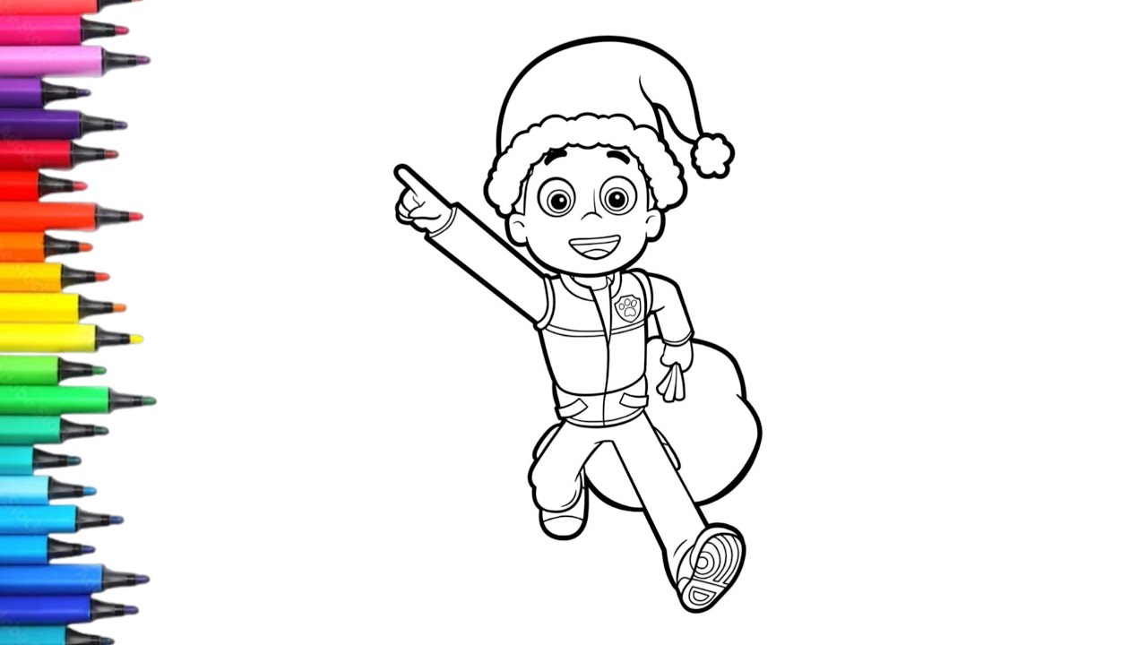 Рождественский рисунок непослушного Райдера из мультсериала «Щенячий патруль» для детей.