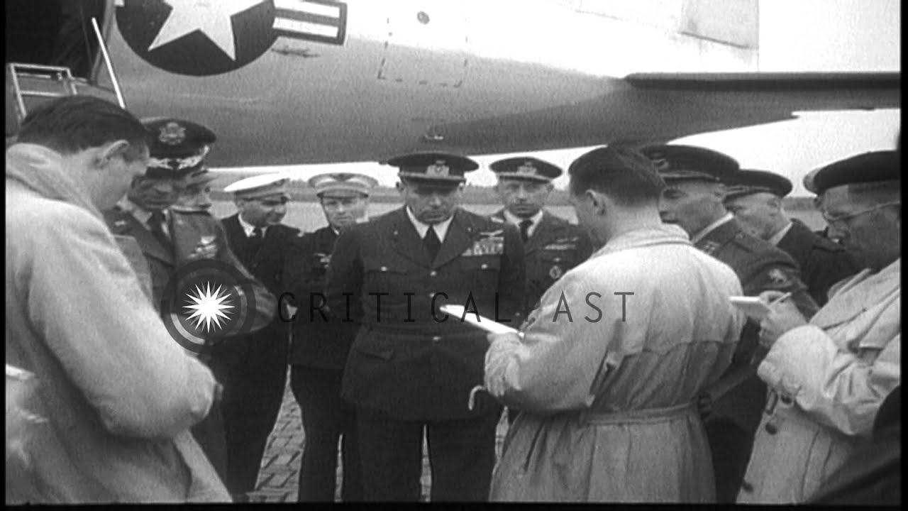 Lieutenant General Lauris Norstad arrives at Gilze Rijen air field in Holland HD Stock Footage