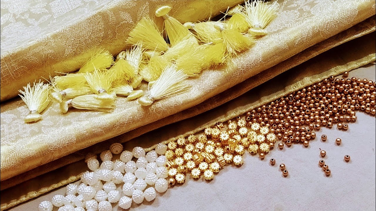 #998 saree tassels || Saree Kuchulu Design using cream/white/silver beads || Easy & Simple Design ..