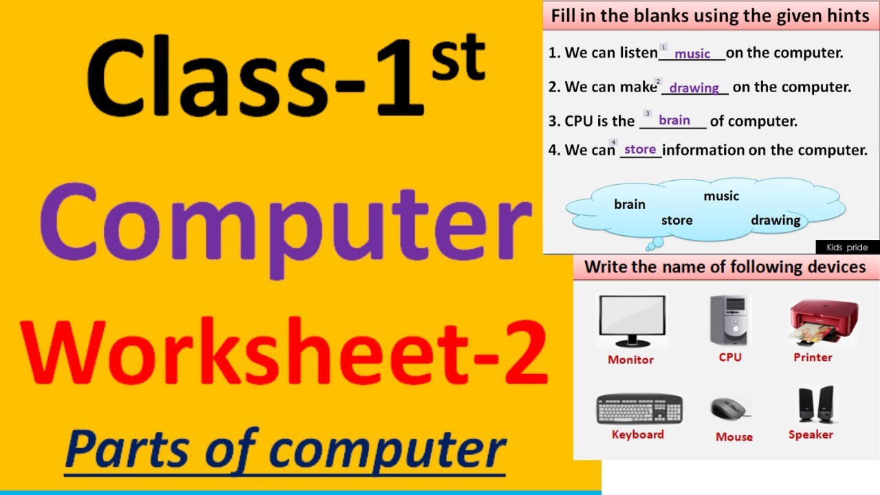 class 1 computer worksheet 2 parts of computer computer worksheet for class 1 youtube