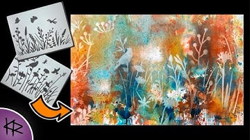 Reverse Stenciling WATERCOLOR demonstration Easy & Fun Art - Abstract Floral Background!