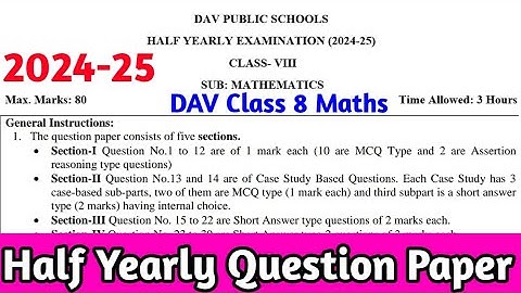 Dav Class 8 Maths Half Yearly Question Paper 2024-25 |