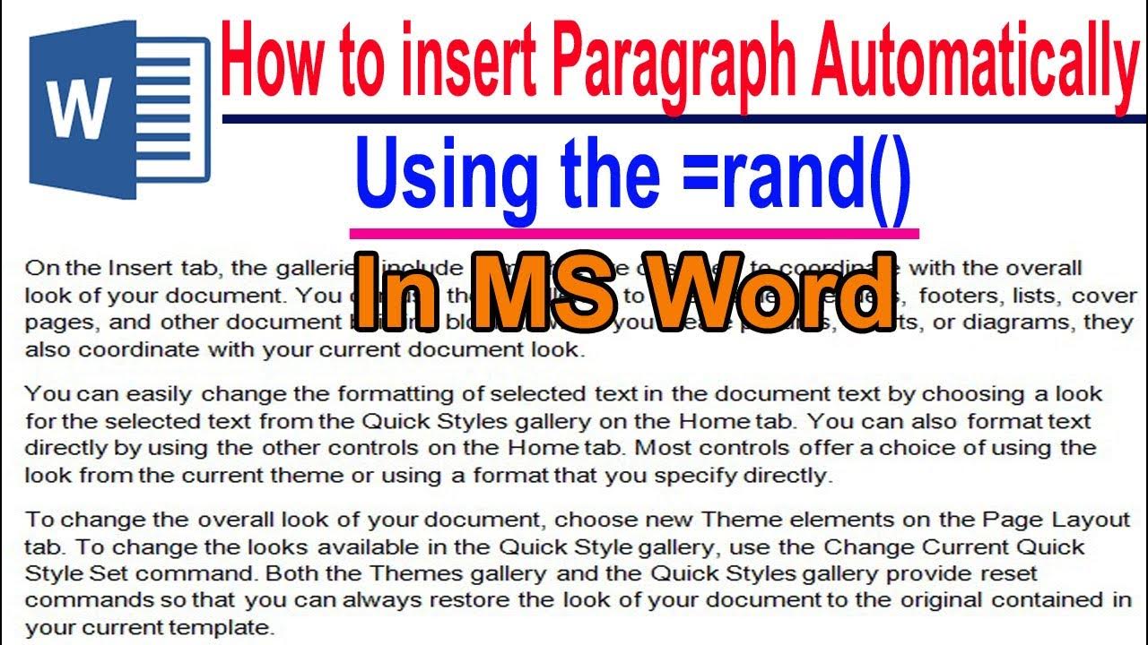 How to insert automatic paragraph in ms word automatic paragraph 