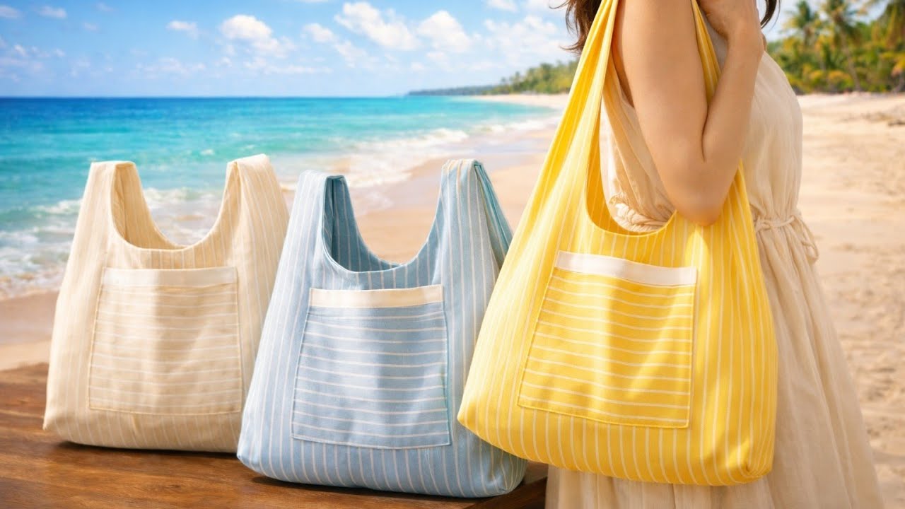 ⭕DIY🪡 Beach Tote Bag — Professional Style for Beginners✂️