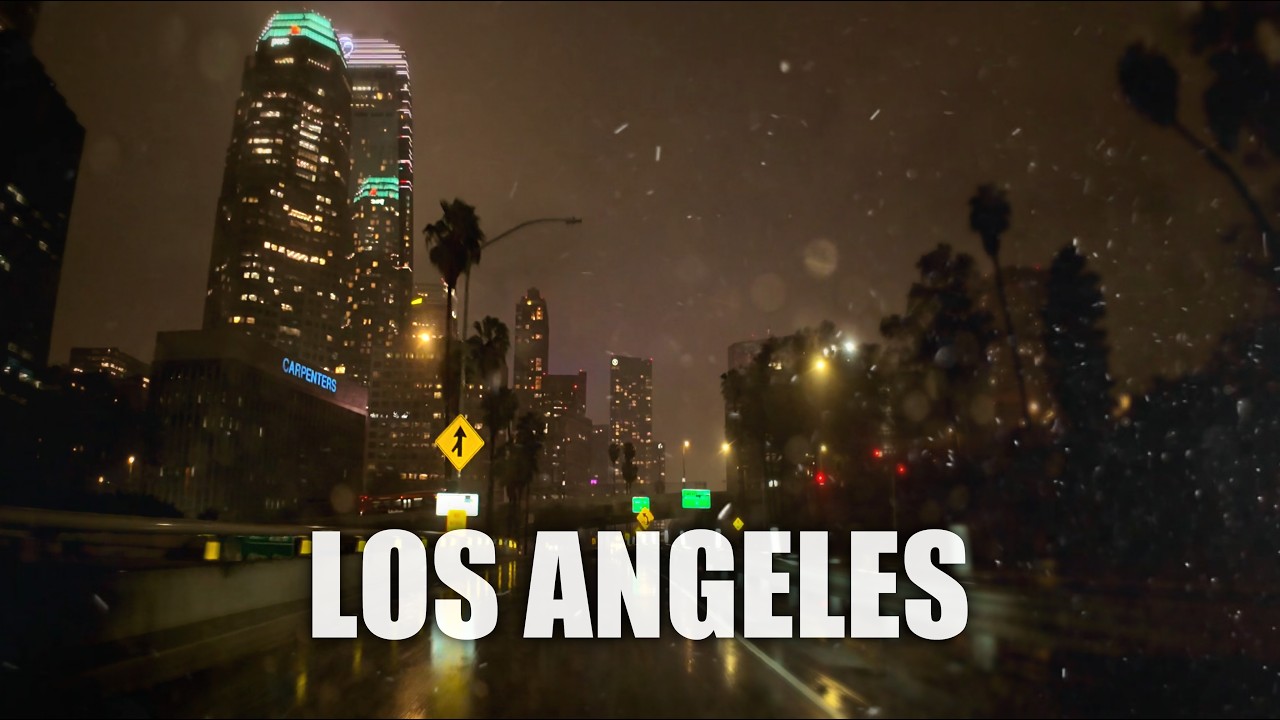 Heavy Rainy Night Drive in Los Angeles Freeway | Stormy LA Late Night Ride 4K HDR