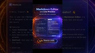 Markdown Editor With Live Preview - built with HTML, CSS &amp; JavaScript | @devsQUE #coding #shorts