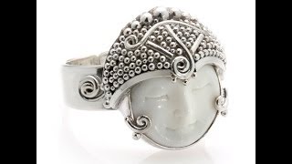 Sajen Silver Carved White Bone Goddess Ring