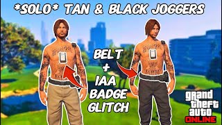 Solo Tan & Black Joggers With Belt And Iaa Badge Tryhard Outfit Glitch In Gta Online