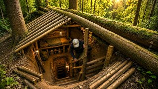 Building a Hidden Underground Shelter Beneath a Fallen Tree | Solo Bushcraft Survival