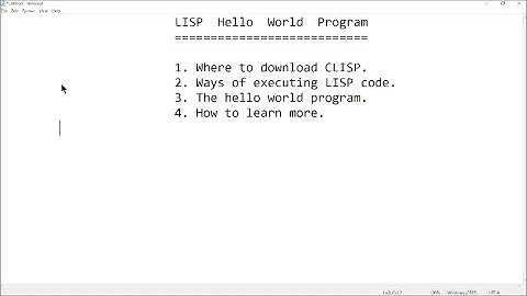 LISP Programming Tutorial:  Hello World Program:  Getting Started with LISP