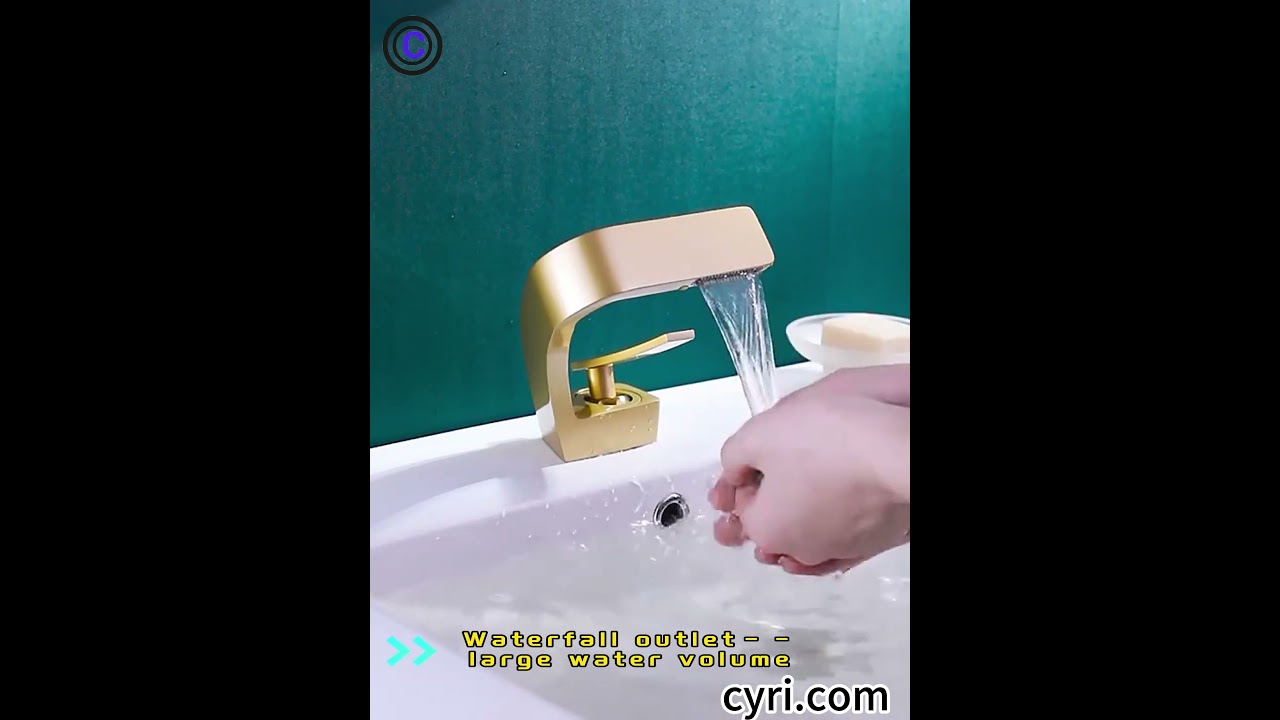 Bathroom Sink Waterfall Faucet, Solid Brass Single Handle Hot and Cold Water Mixer Tap(cyri.com)