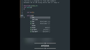 c program to find odd numbers between 10 to 20 using while and if loop#c#shorts#codewithayesha