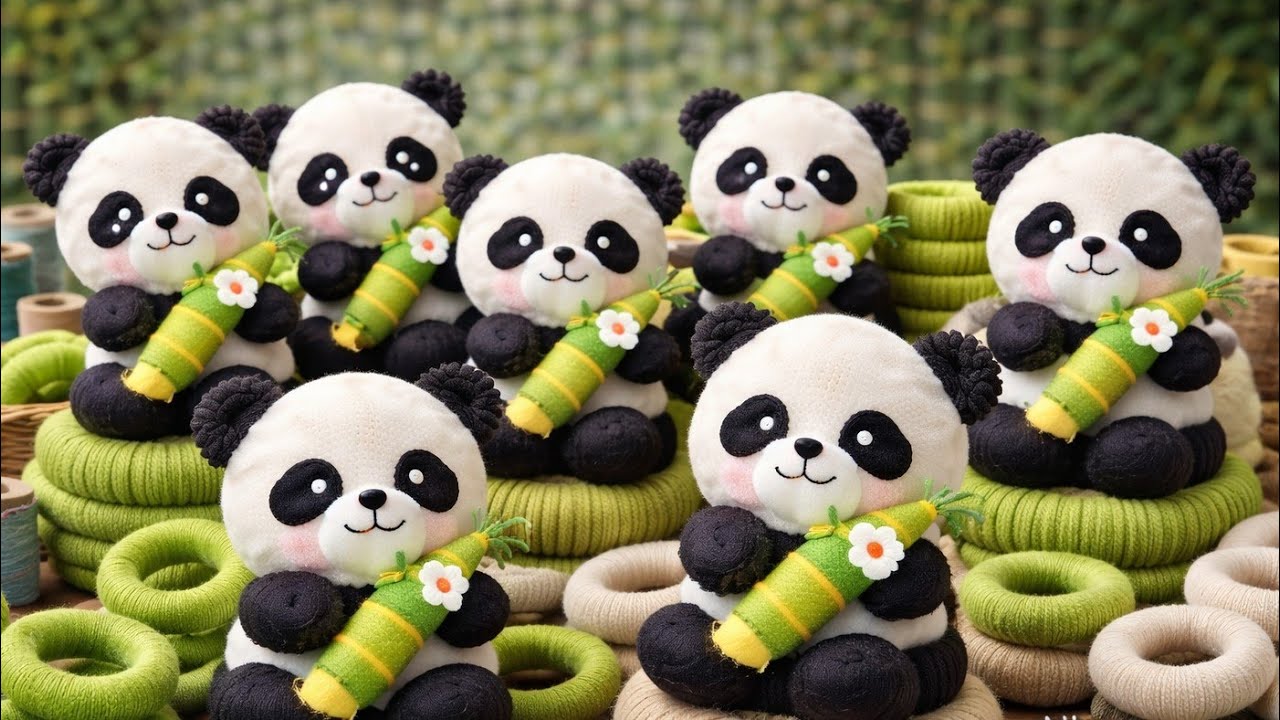 DIY POMPOM PANDA 🐼|PANDA FROM HAIR RUBBERBANDS and sewing threads|EASY CRAFT|NO SKILLS NEEDED 